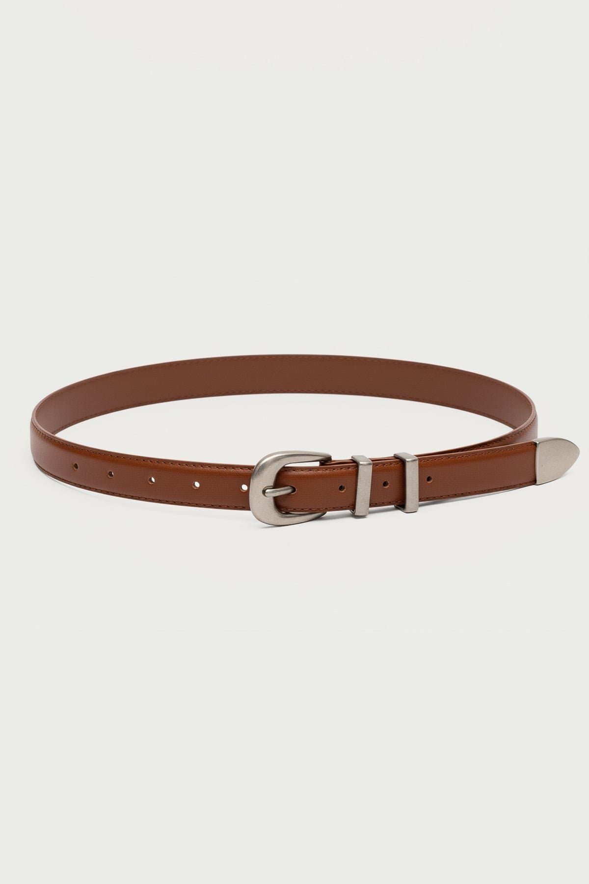 Basic Buckle Faux Leather Belt - Silver Tone Buckle, Polyurethane Rayon, 40.4 Inch Length