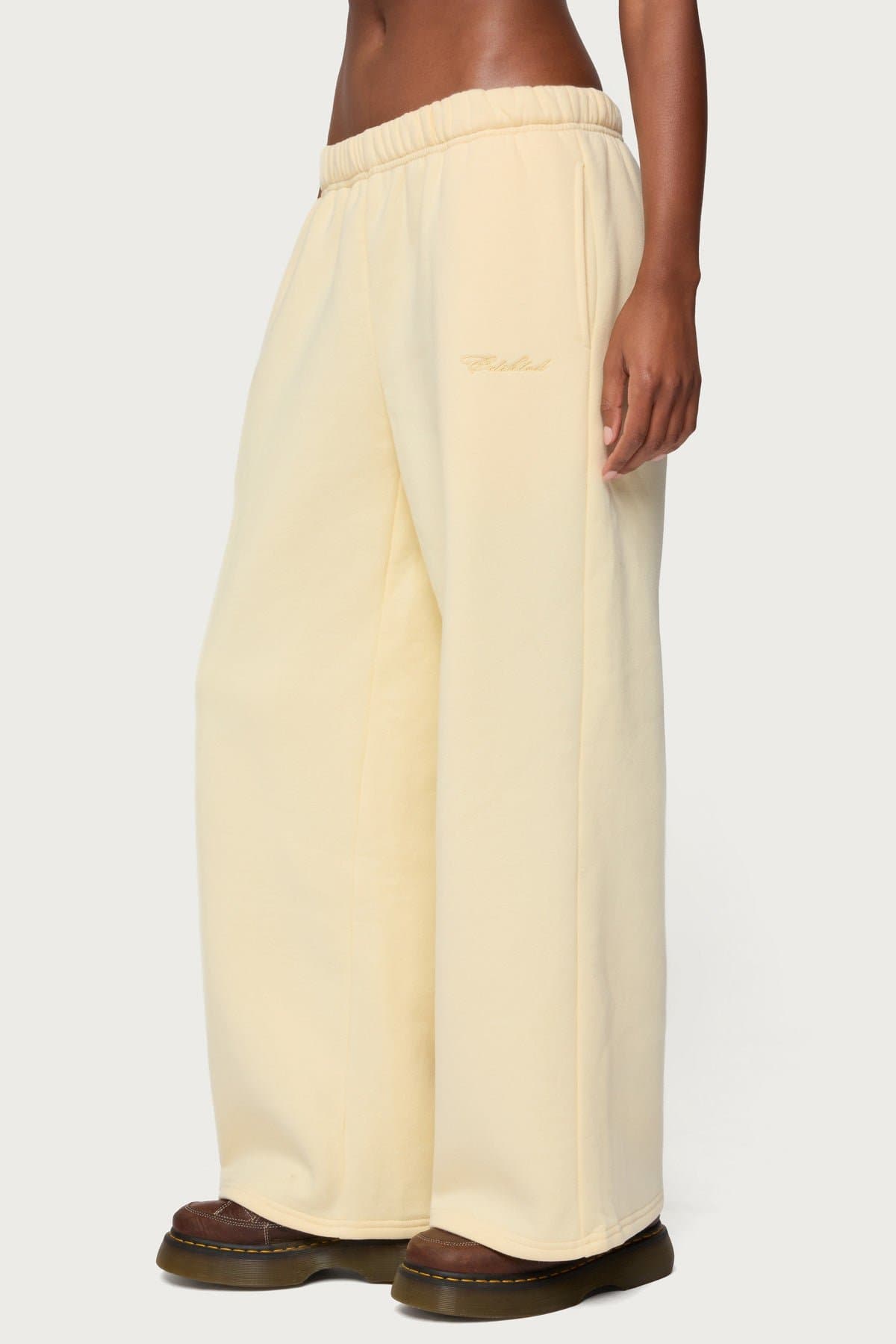 Basic Girl Wide Leg Edikted Sweatpants - Polyester Cotton Embroidered Text