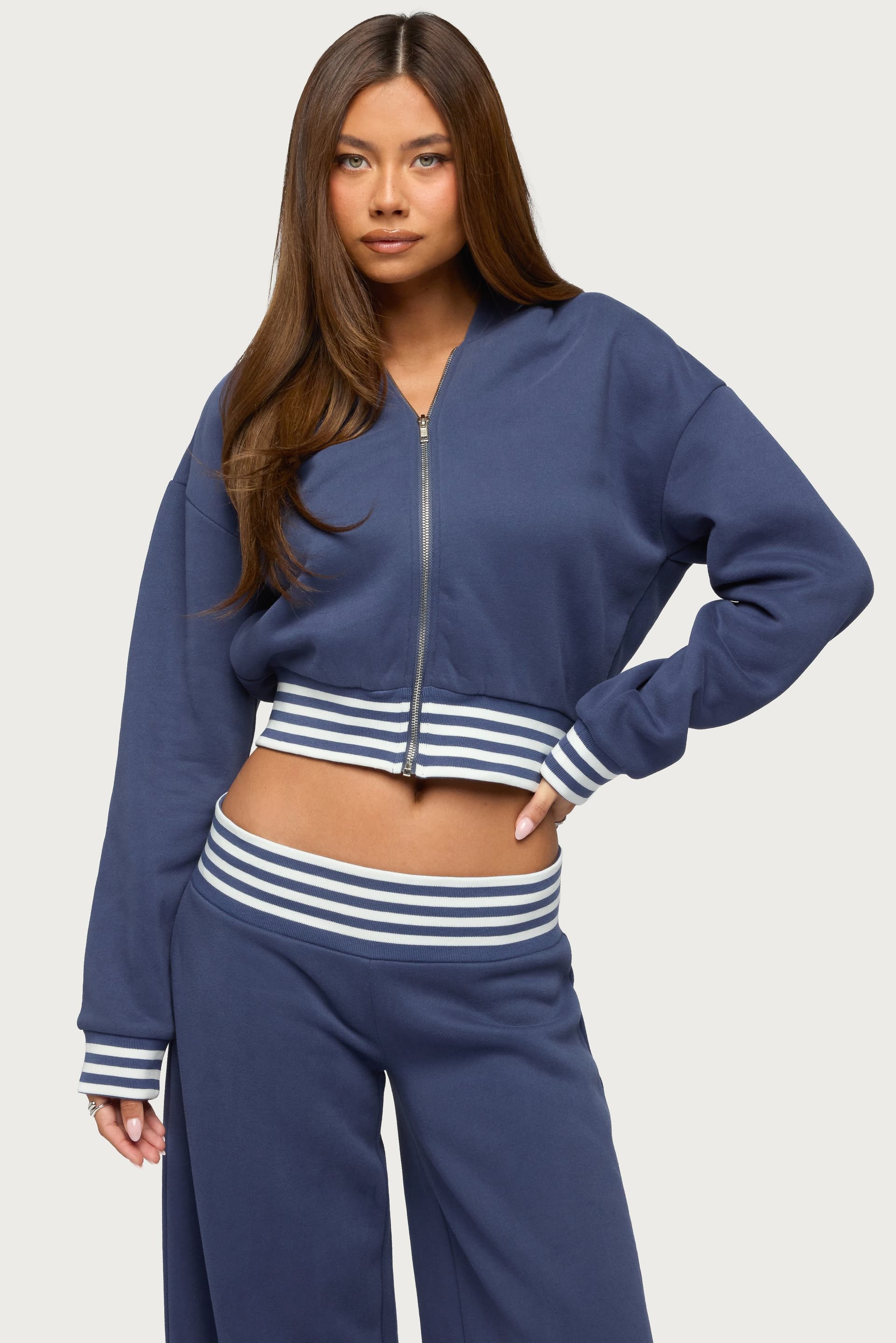 Eloura Stripey Zip-Up Hoodie - Striped Cotton Polyester Hoodie