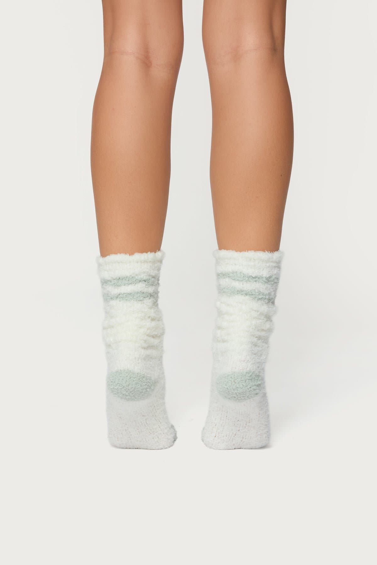 Stripey Fuzzy Scrunch Socks - Striped Polyester Spandex, 21.7 Inch Length