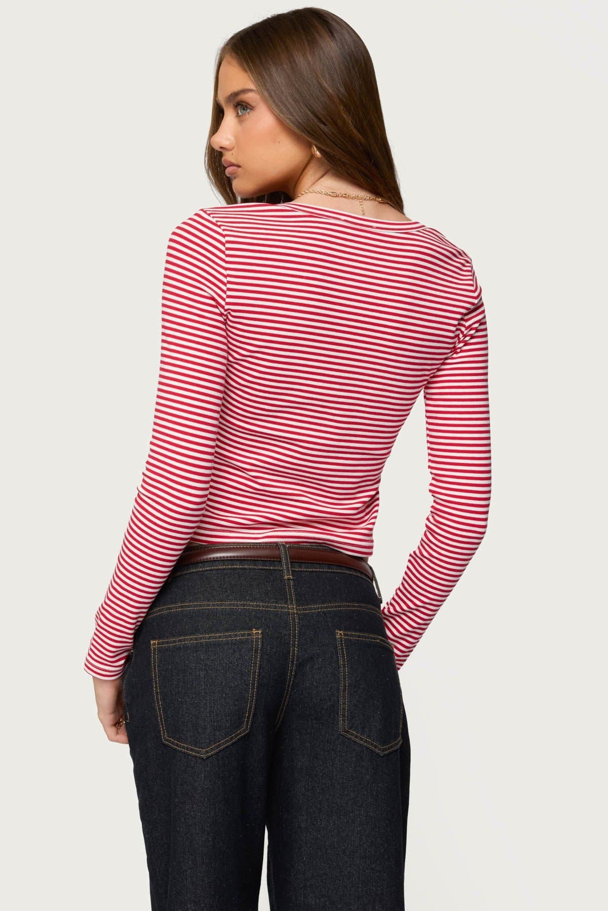 Jocelyn Striped Long Sleeve Top - Cotton Spandex Button Front