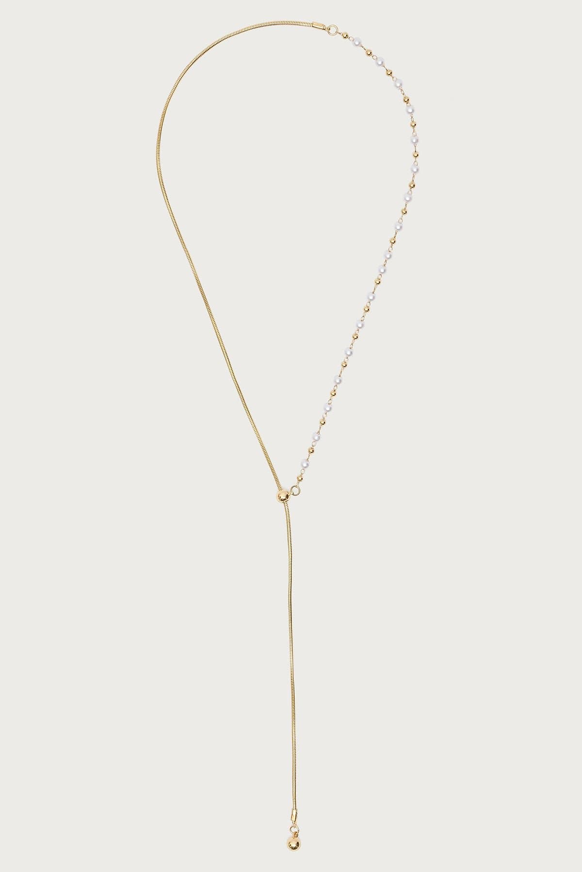 Pearl Beaded Cascading Chain Necklace Gold Tone 19.7 Inch Length