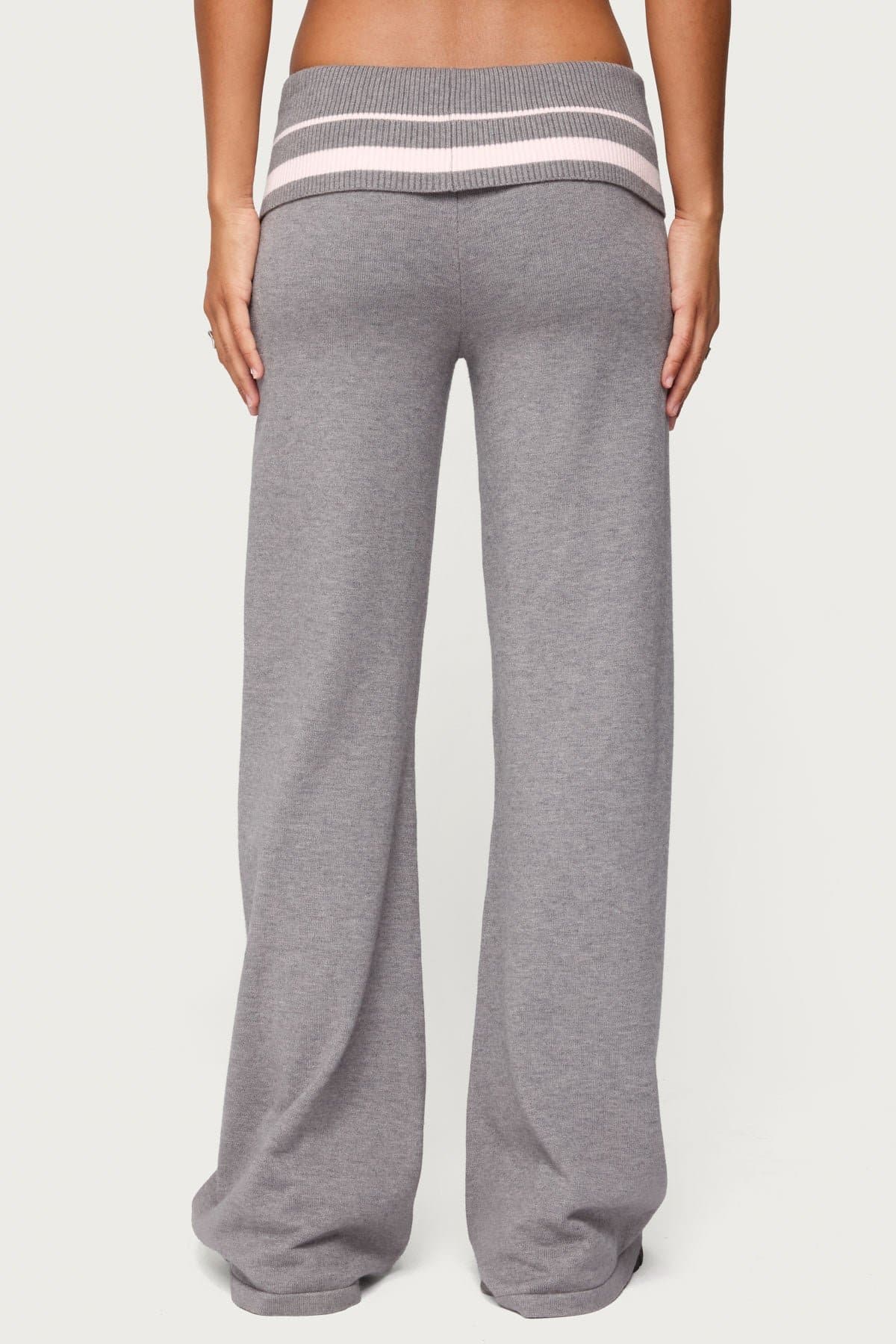 Kaliya Stripey Foldover Knit Flared Pants - Rayon Nylon Polyester