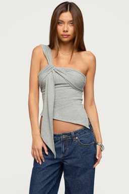 Zoie Draped Tie One Shoulder Top - Cotton Rayon Spandex Asymmetric Hem