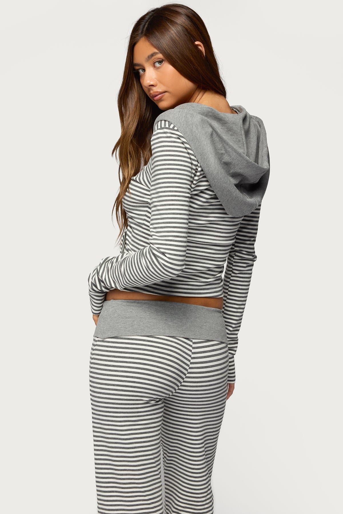 Meggy Striped Zip-Up Hoodie - Cotton Spandex Blend