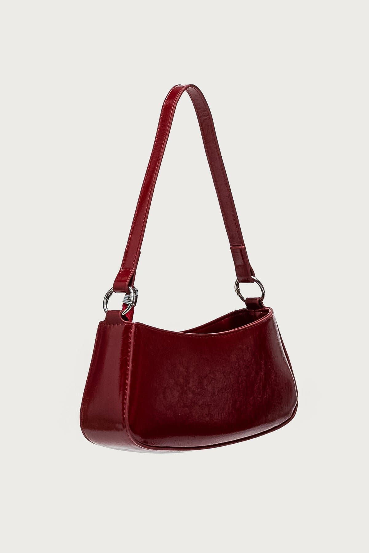 Buckle Up Faux Leather Bag - Polyurethane Rayon 10x4.3x3.3in