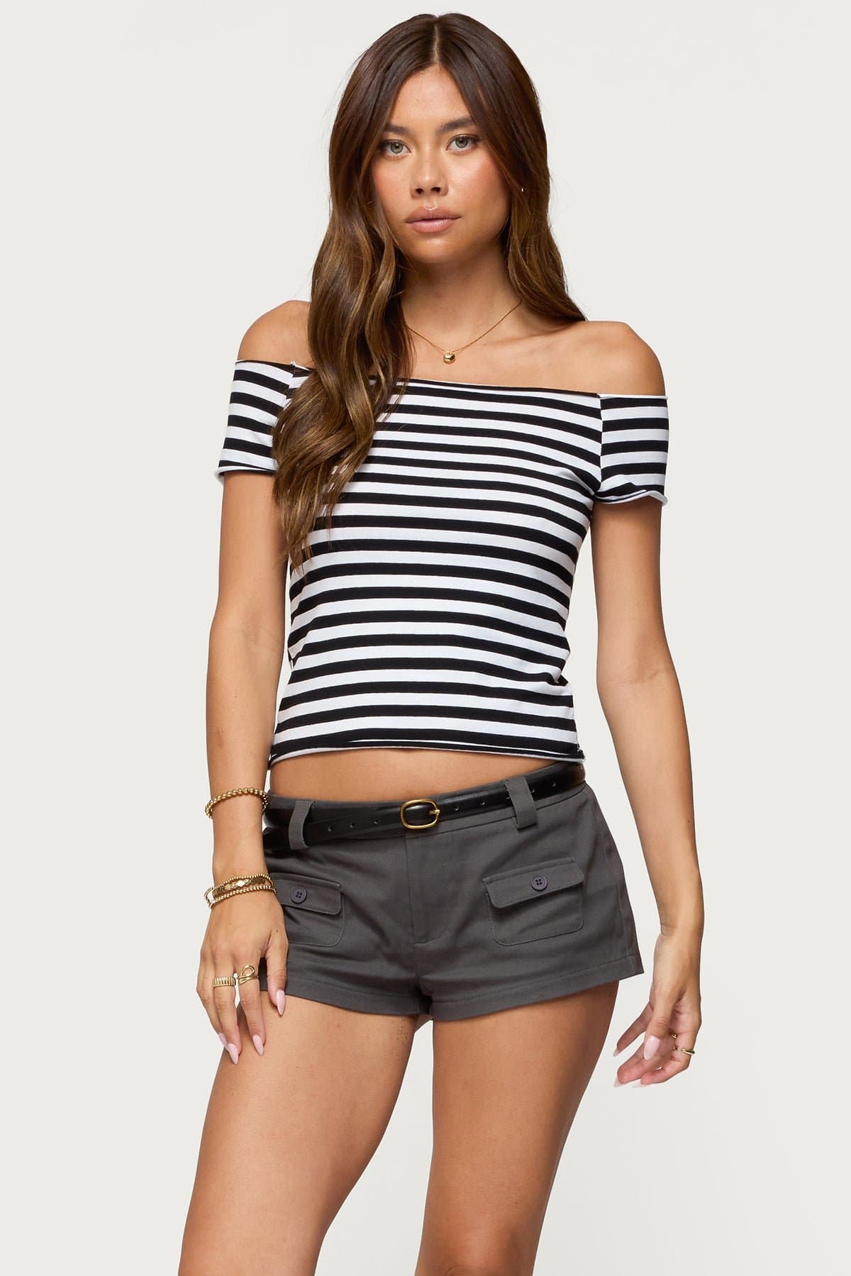 Amanda Striped Off Shoulder Top - Cotton Spandex Women's Blouse