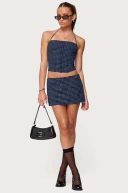 Winsley Gingham Mini Skort - Polyester Side Zip Closure