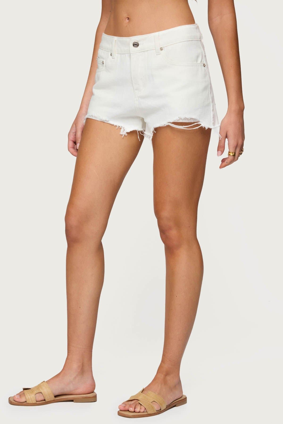 Fern Mid Rise Denim Shorts - Distressed 100% Cotton Women's Shorts
