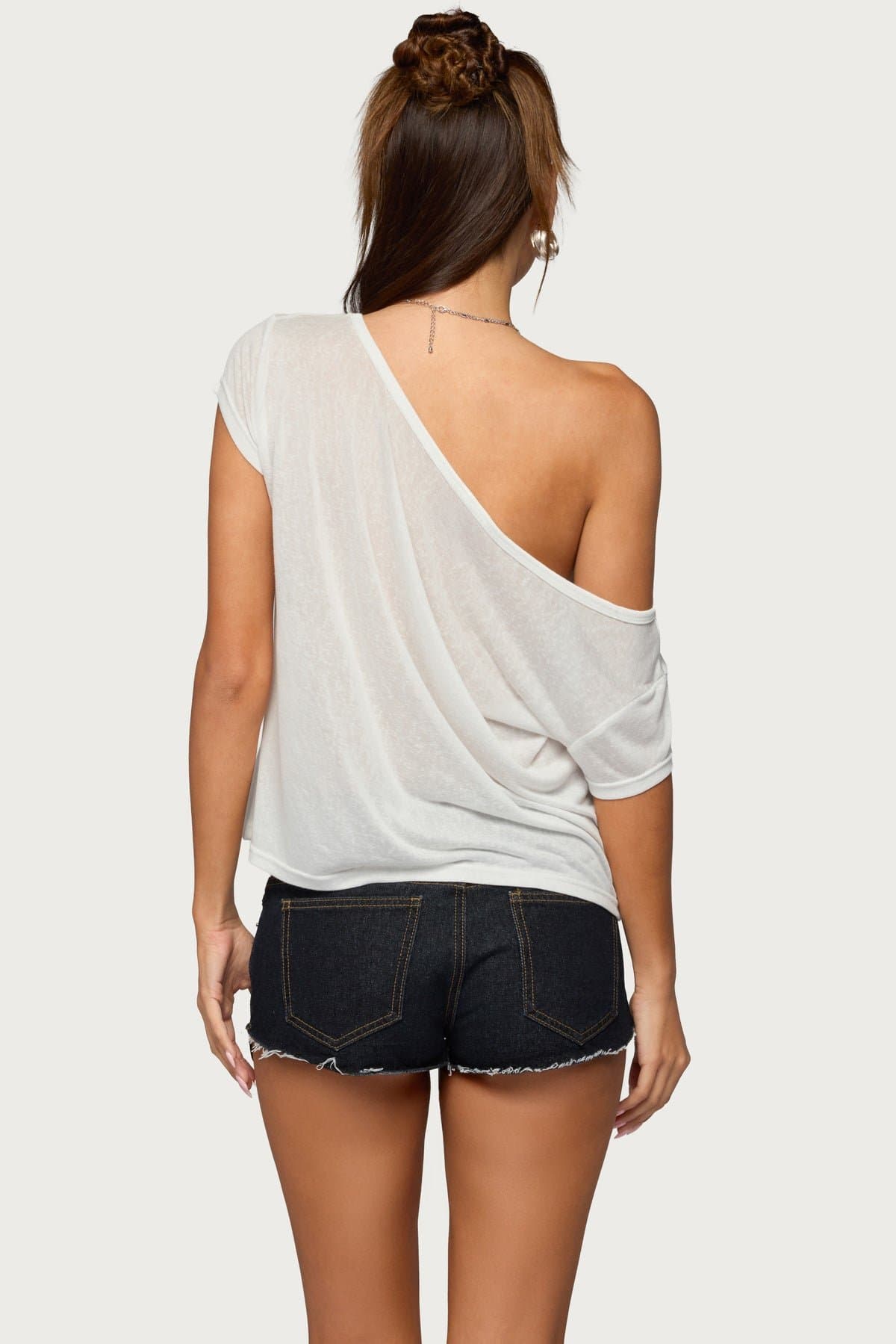 Amora Off Shoulder Sheer Top - Oversized Rayon Polyester Women's Blouse