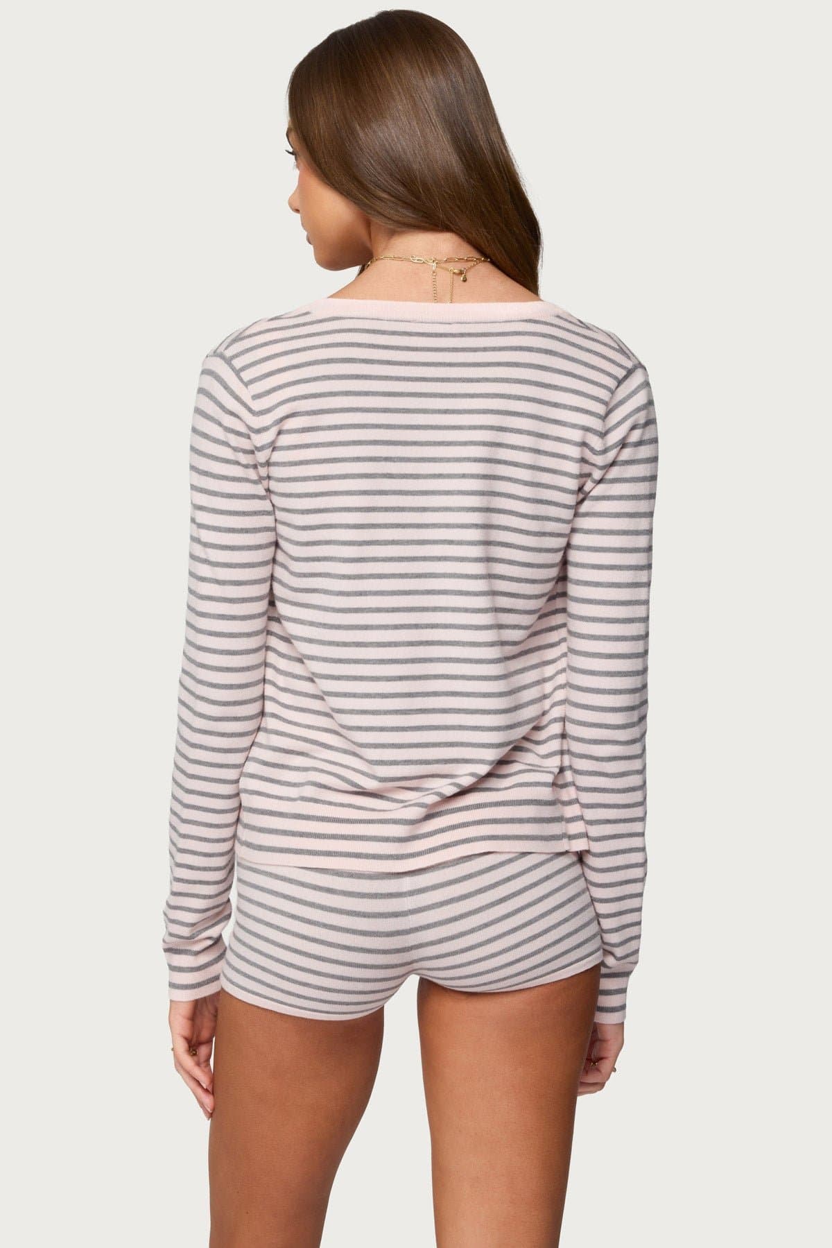 Lillian Striped Button Up Knit Cardigan - Rayon Polyester Nylon