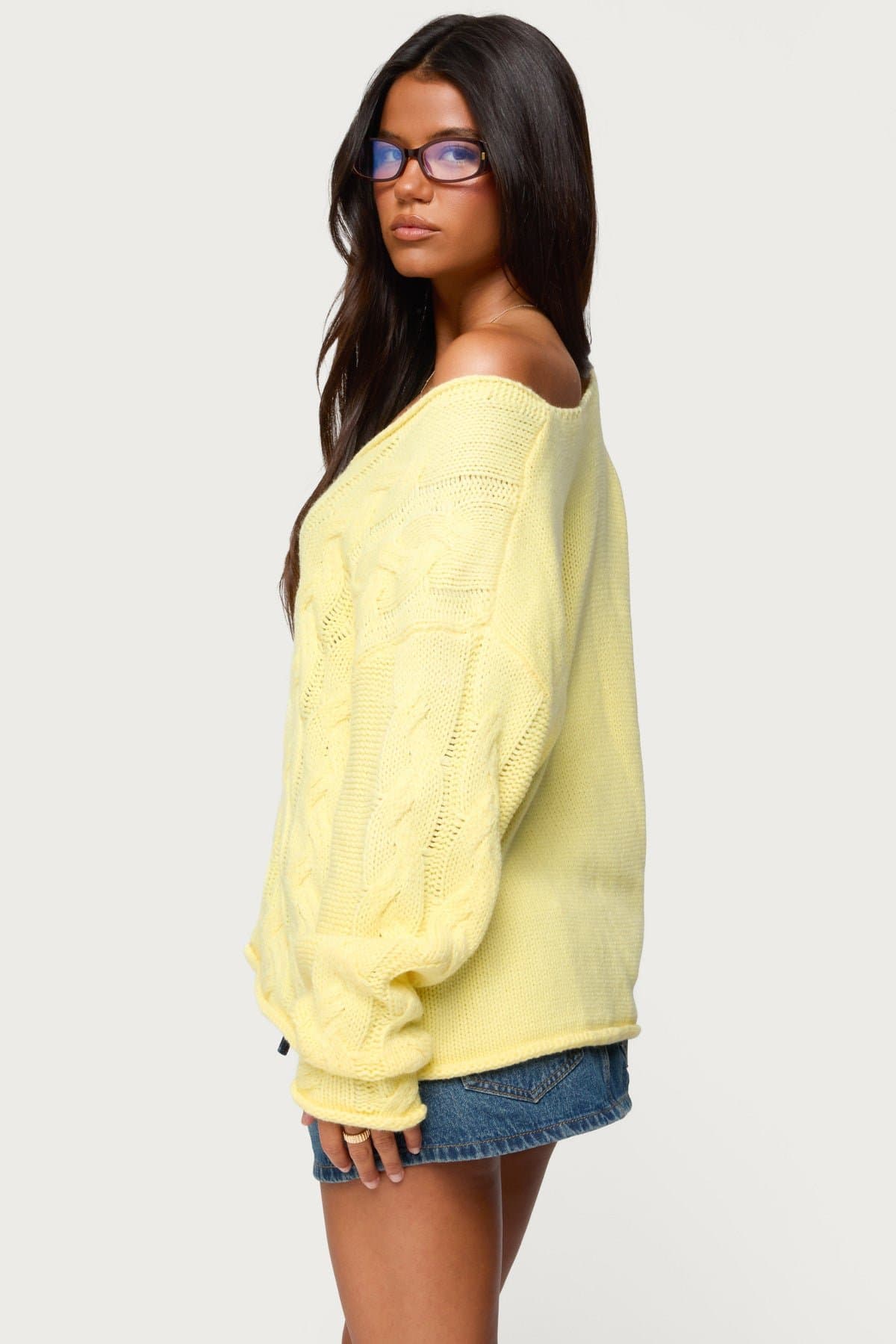 Inga Oversized Cable Knit Sweater - Acrylic Deep V Neck