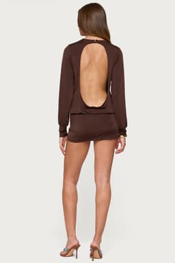 Guilia Backless Long Sleeve Romper Mini Dress Black Polyester Spandex Size S