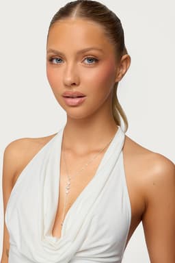 Rhinestone Cascading Necklace - Silver Tone Metal Chain 17.7 Inch Length