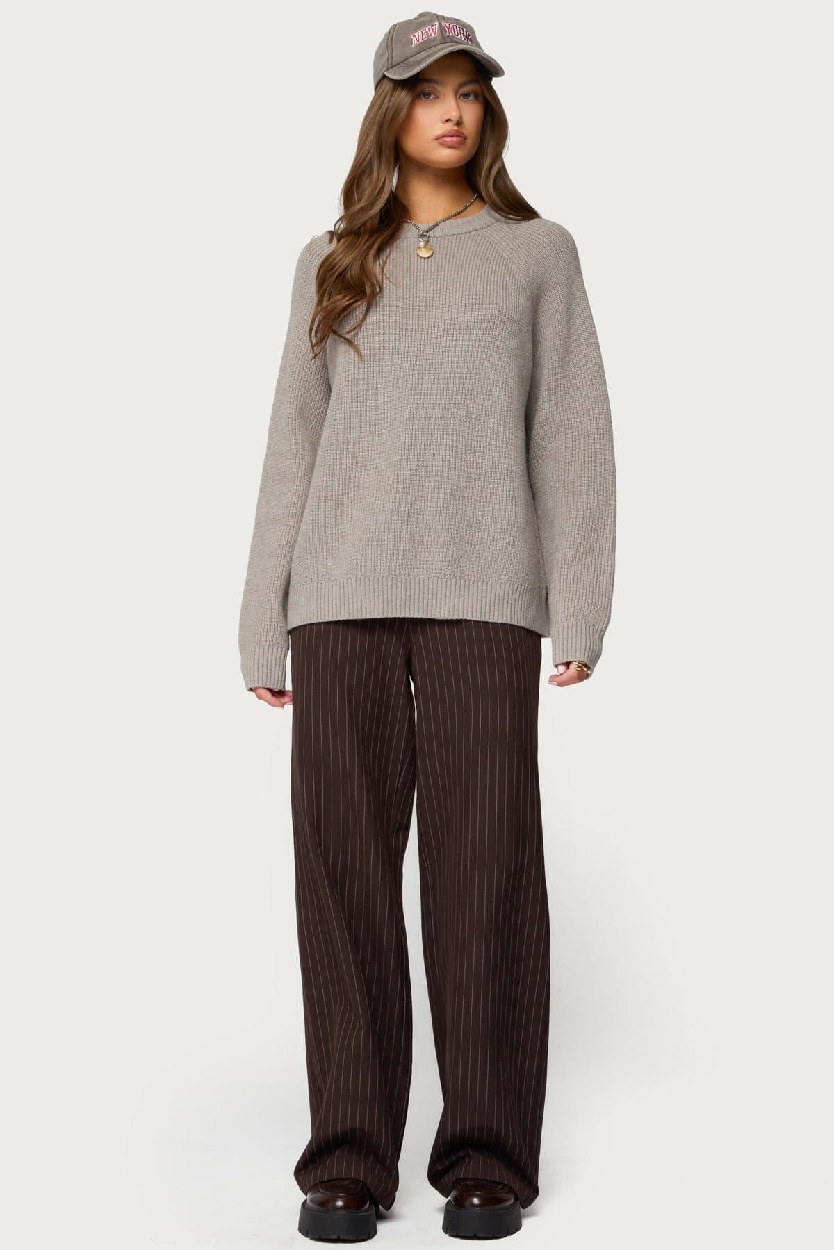 Lavonne Oversized Knit Raglan Sweater in Rayon Polyester Nylon Blend