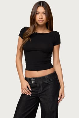 Becca Boat Neck Raglan Top - Baby Ribbed Polyester Rayon Spandex