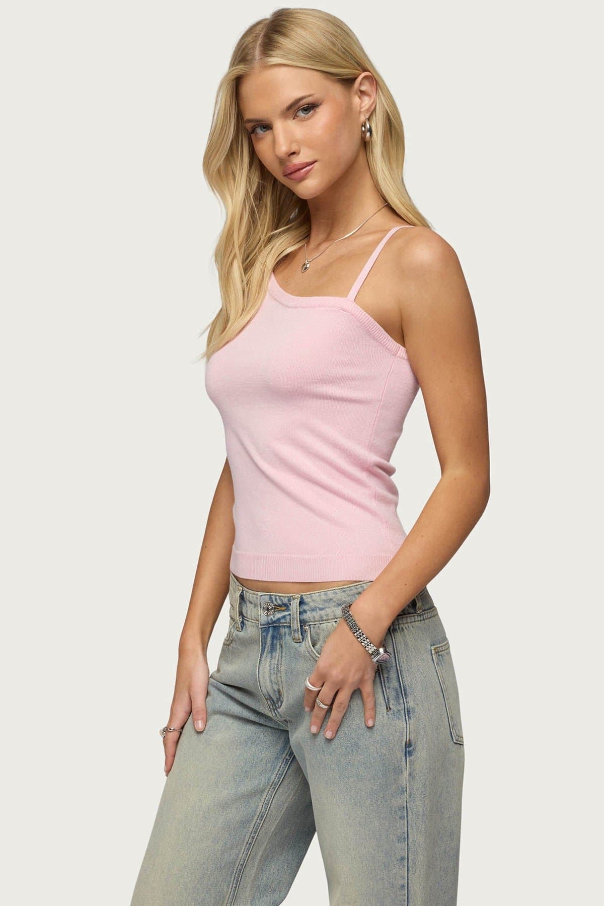 Lorelai Asymmetric Knit Top - Single Adjustable Strap, Short Sleeve, Rayon Polyester