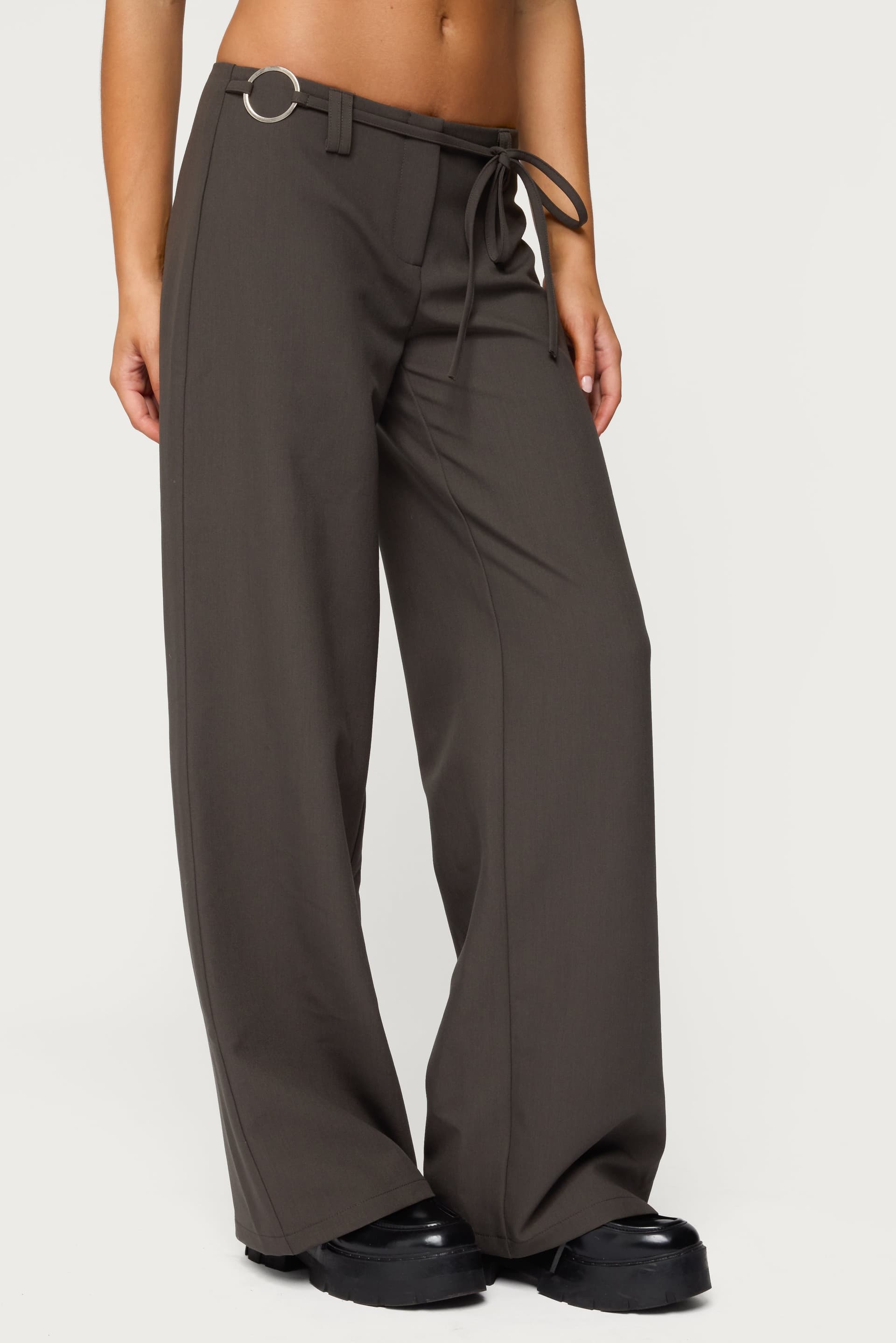 Raphael Tie Belt Pants - Polyester Rayon Spandex, Metal Ring Detail, Size S Inseam 32.3in