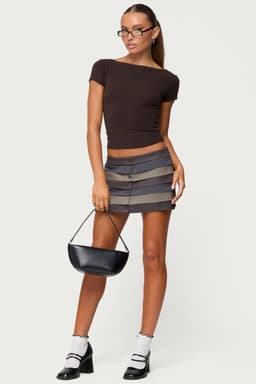 Kezi Mixed Pattern Tailored Mini Skirt Polyester Spandex Button Detail