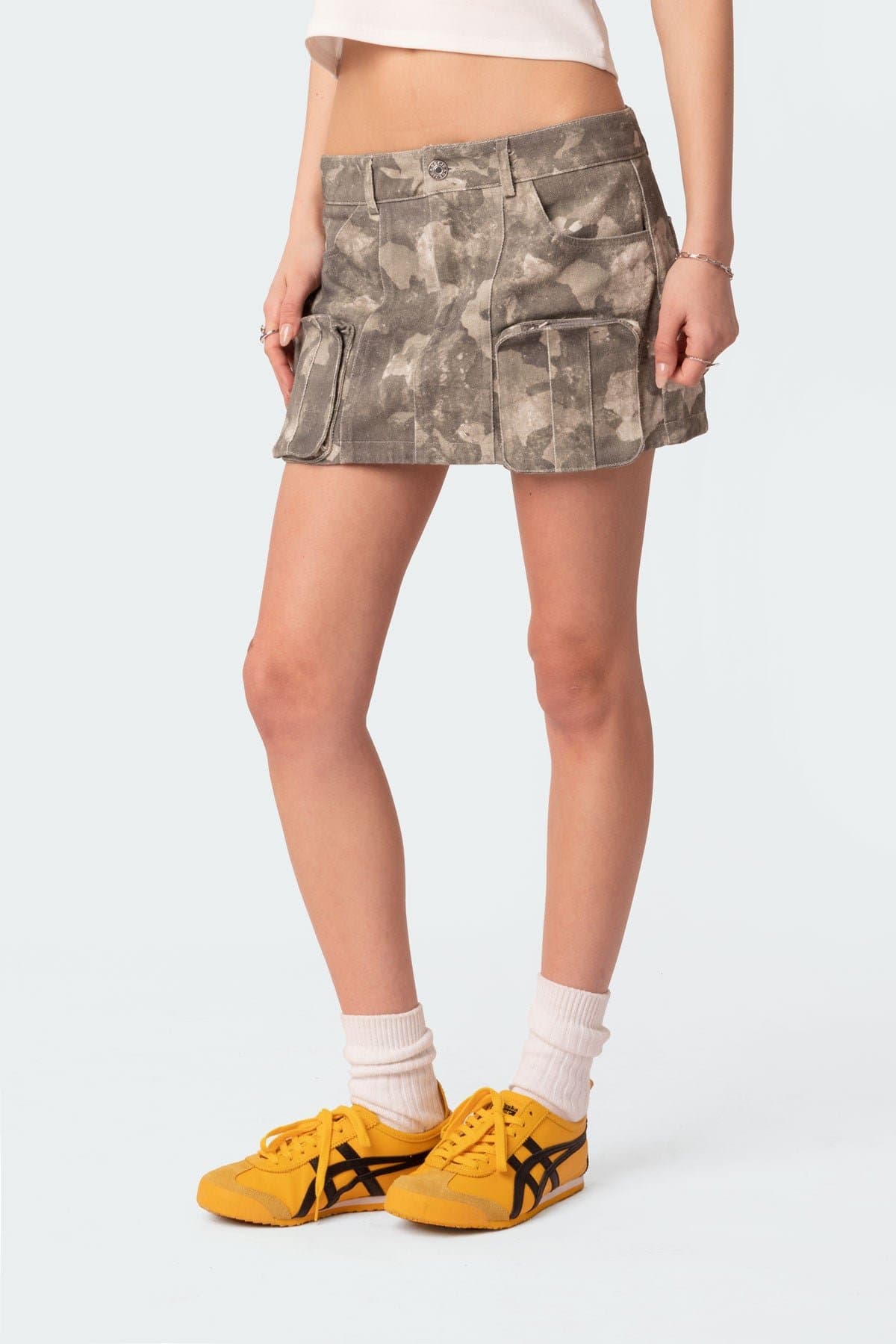 Camo Low Rise Denim Cargo Mini Skirt - 100% Cotton