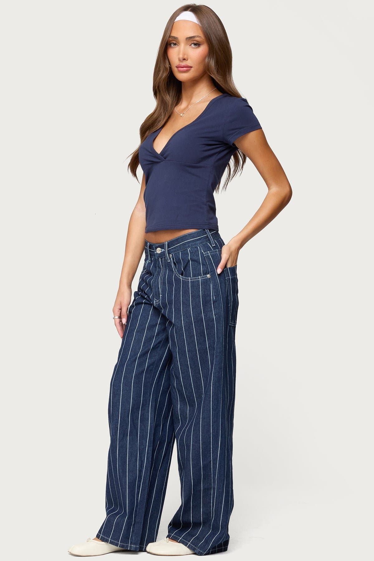 Merinda V-Neck Short Sleeve T-Shirt - Cotton Spandex Blend