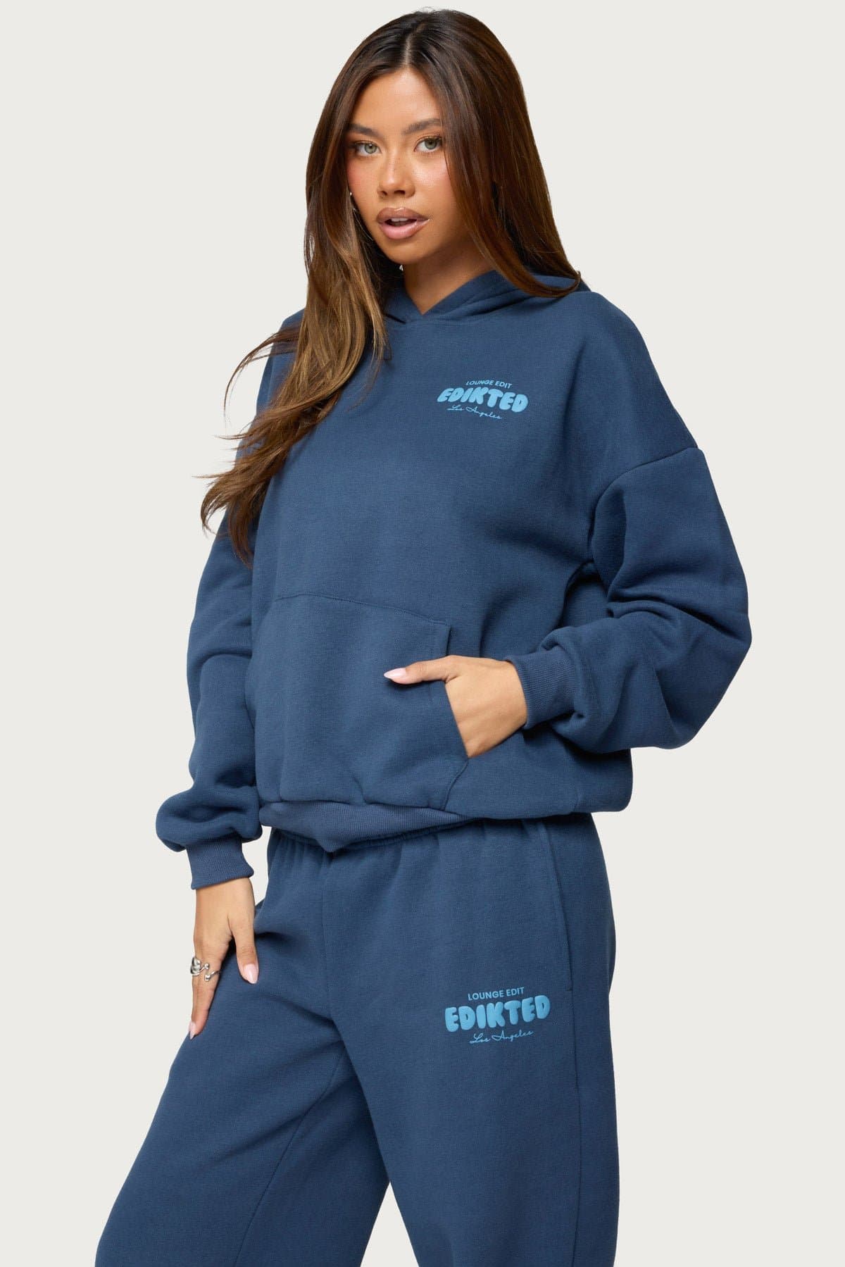 Lounge Edit Hoodie Edikted Los Angeles Graphic Polyester Cotton Rayon