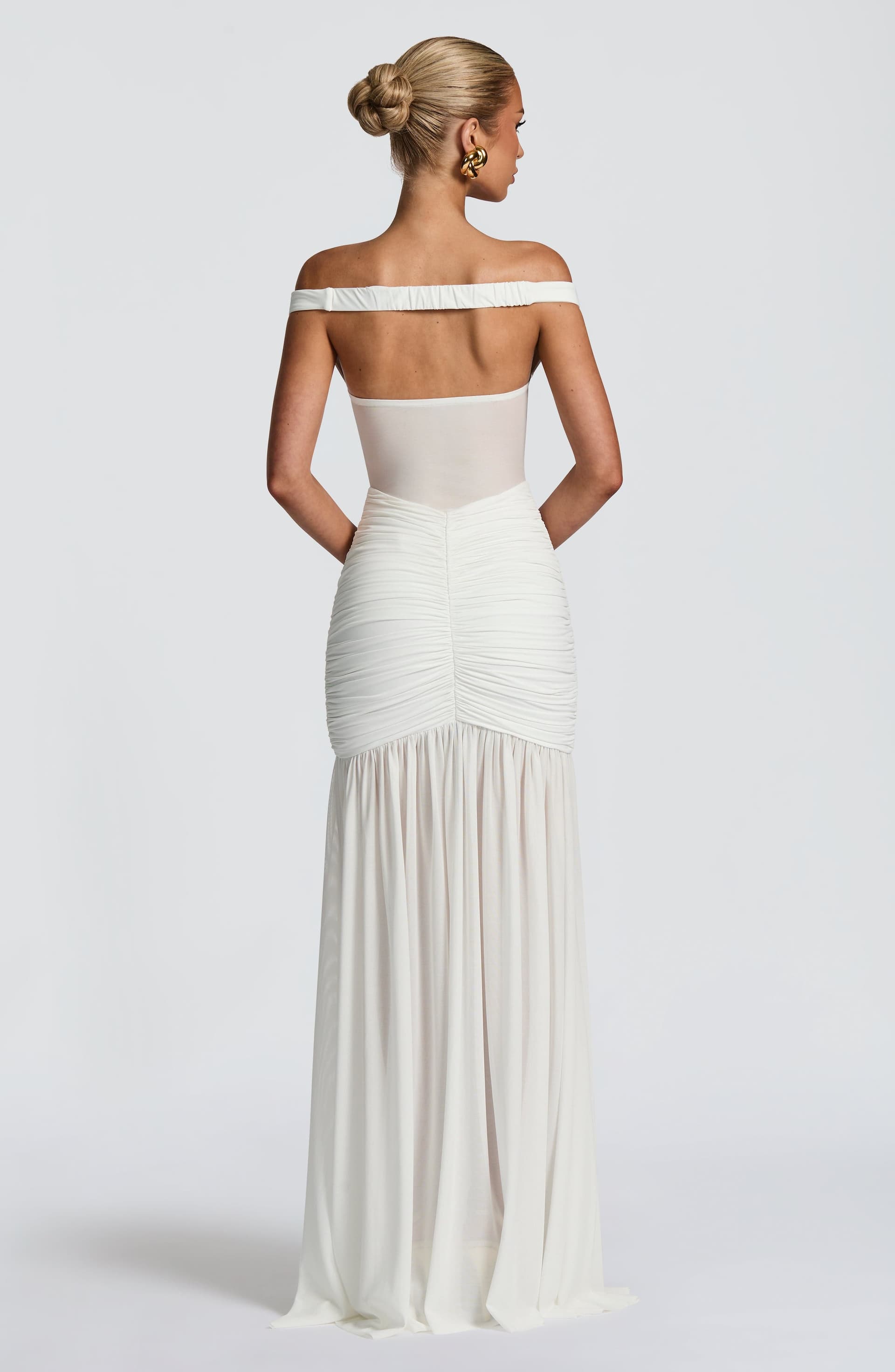 Alaia Maxi Dress in Ivory - Slinky Jersey Sheer Mesh Sweetheart Neckline