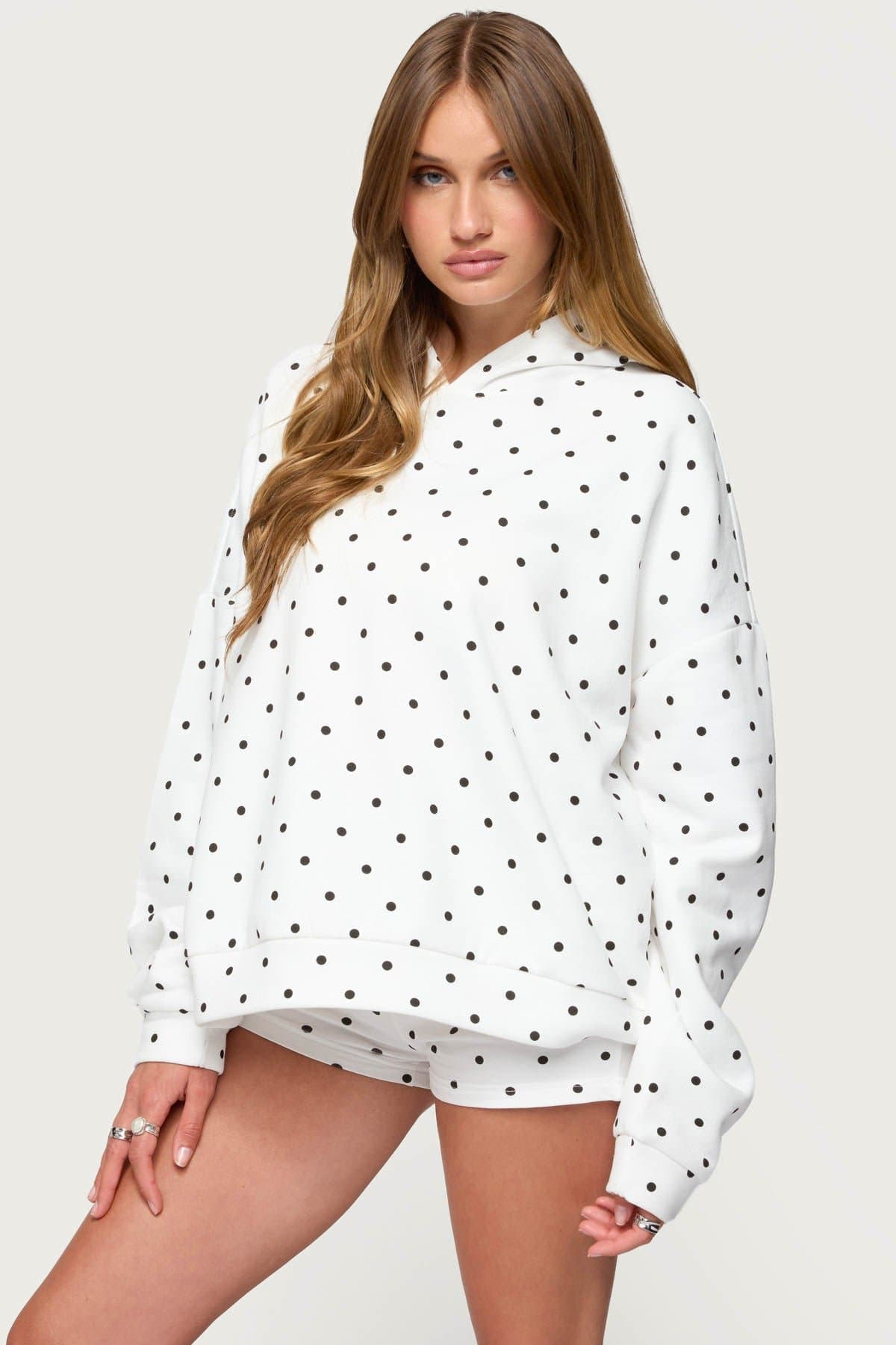 Chelsie Polka Dot Hoodie - Cotton Polyester Print with Edikted Graphic