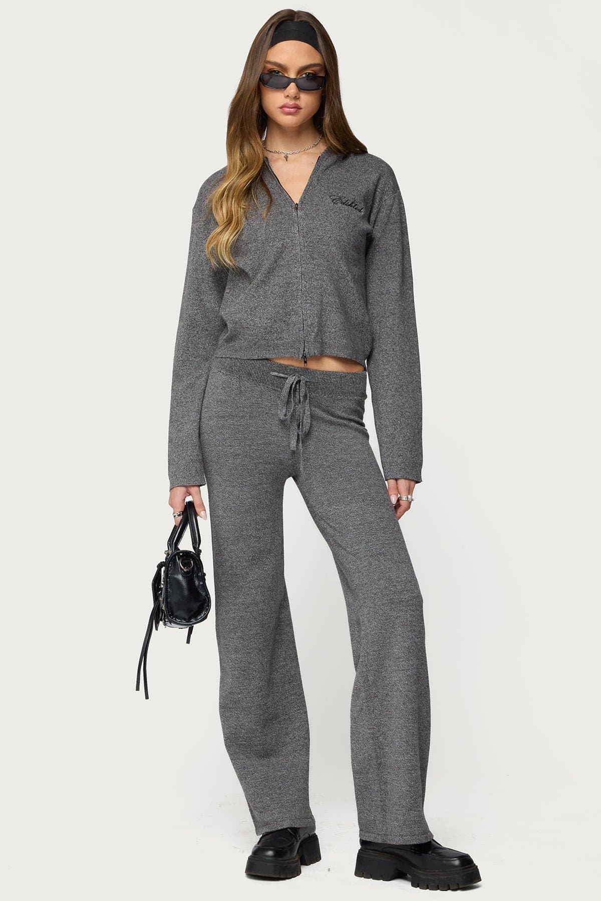 Ayah Knit Zip Up Hoodie - Acrylic Polyester Nylon Embroidered Graphic