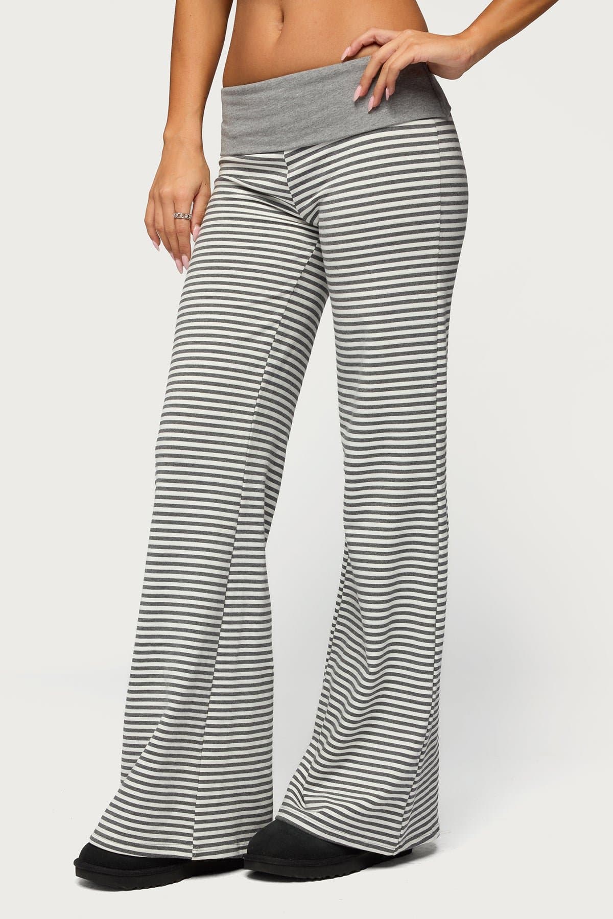 Meggy Striped Foldover Pants - Cotton Spandex, Contrast Waistband