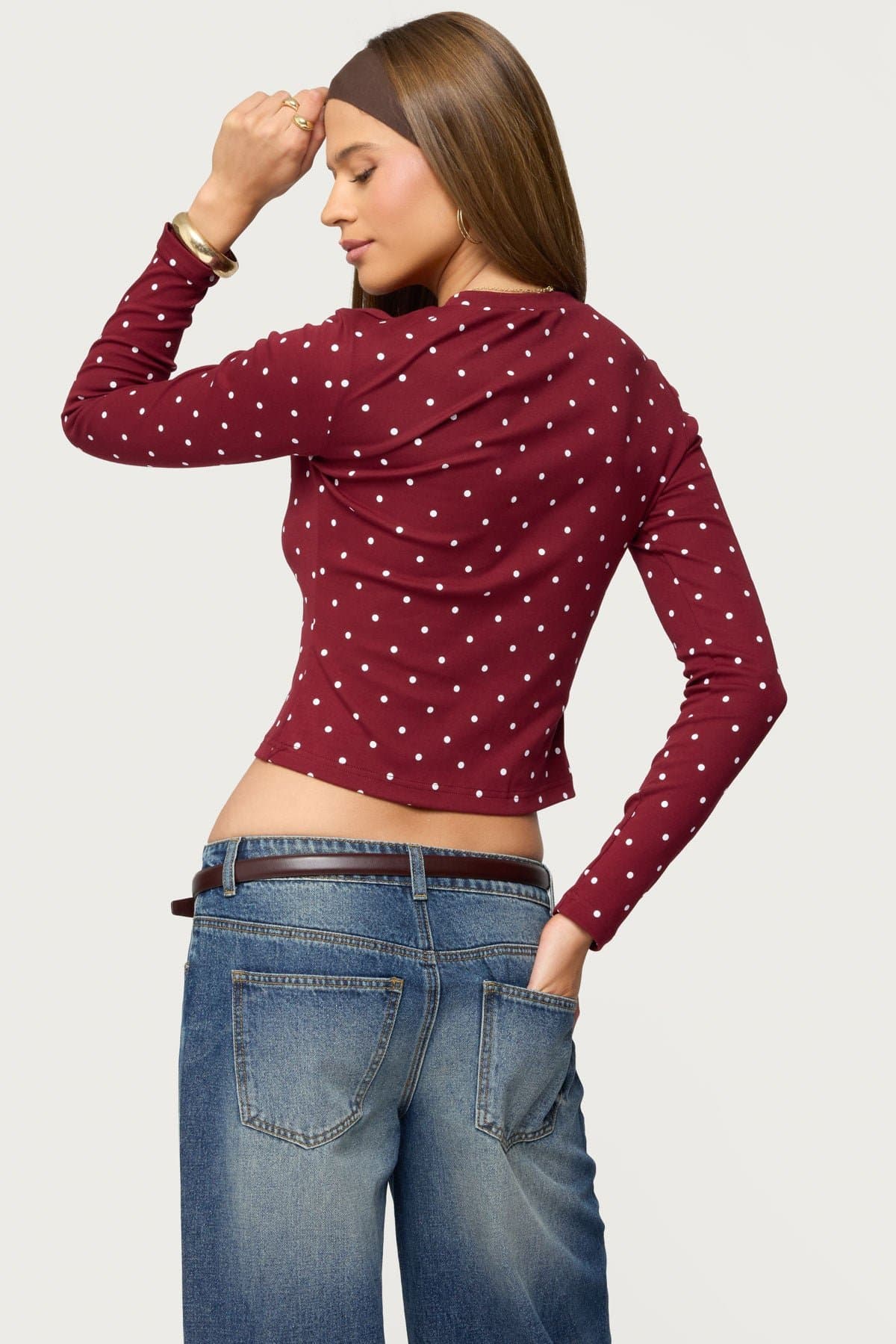 Daliya Polka Dot Long Sleeve Cotton Spandex Loungewear Top
