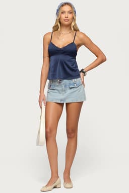Rae Denim Mini Skort with Double Button Closures, Front Pockets, Cotton Polyester Blend