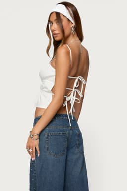 Adler Tiered Backless Top with Tie Back Closures, Ruched Cotton Spandex