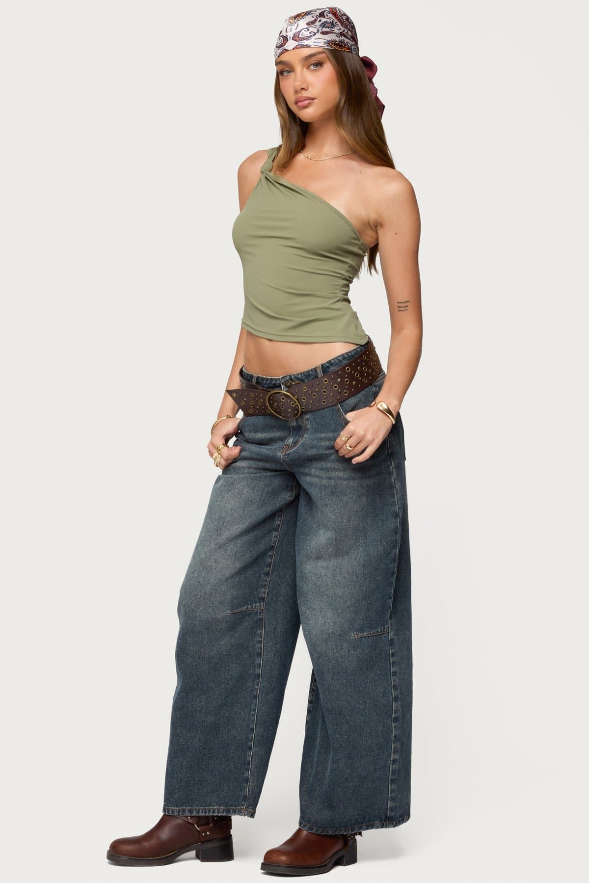 Knotted One Shoulder Asymmetric Top in Polyamide Spandex