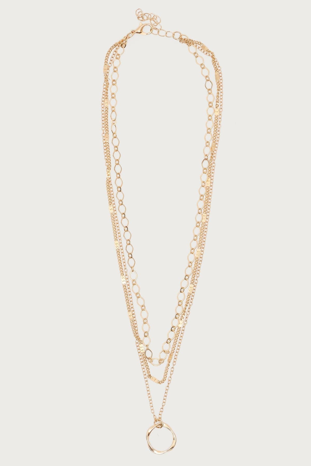 Mixed Chain Layered Necklace - Gold Tone Metal, Adjustable 15-18.5 Inch Length