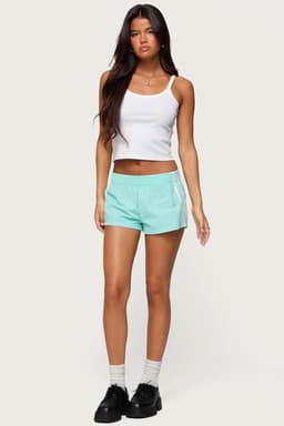 Nikki Nylon Shorts - Polyester Spandex Elastic Waist Side Stripes
