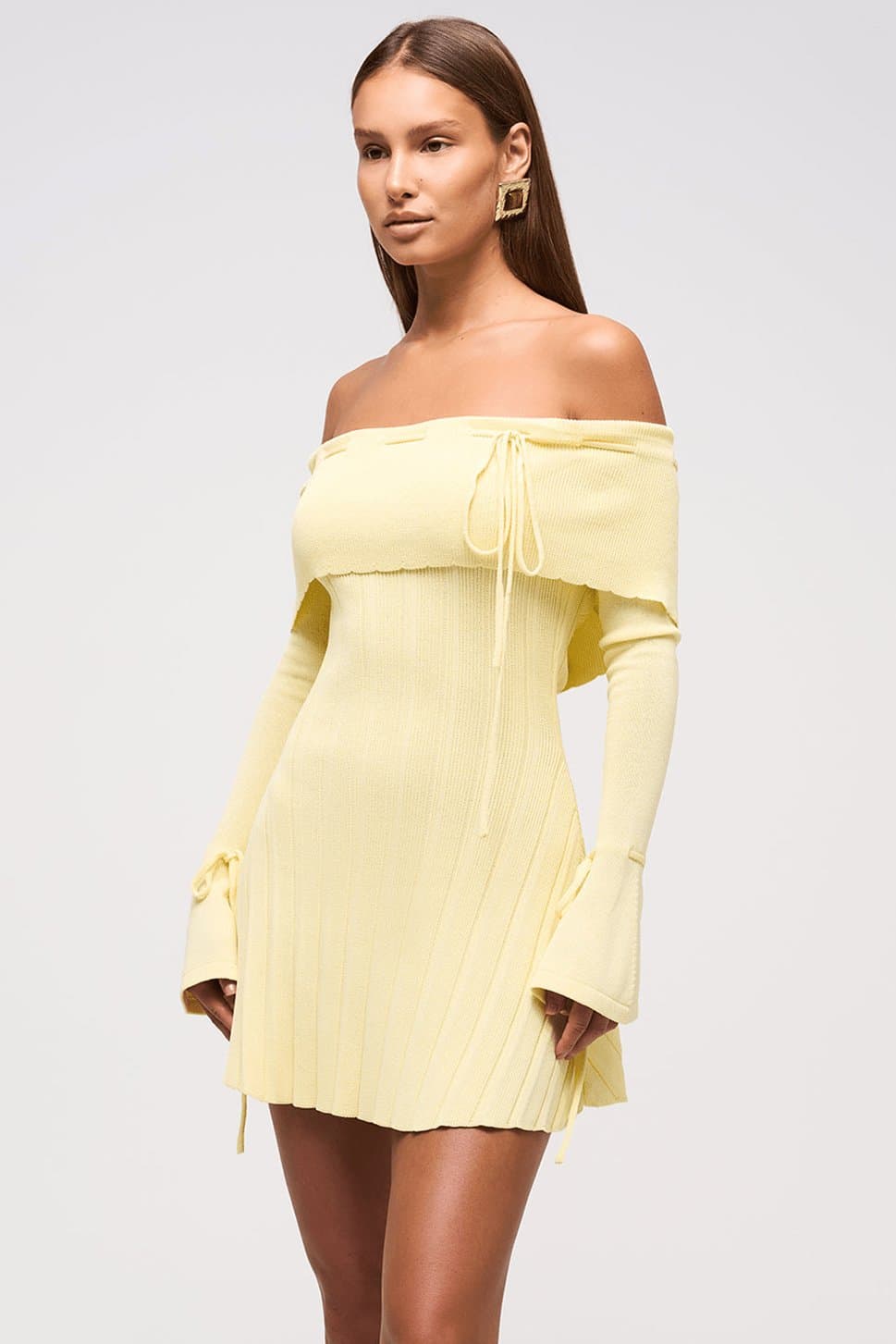 Primrose Fold Over Bardot Knitted Mini Dress - Ribbed Knit Bodycon