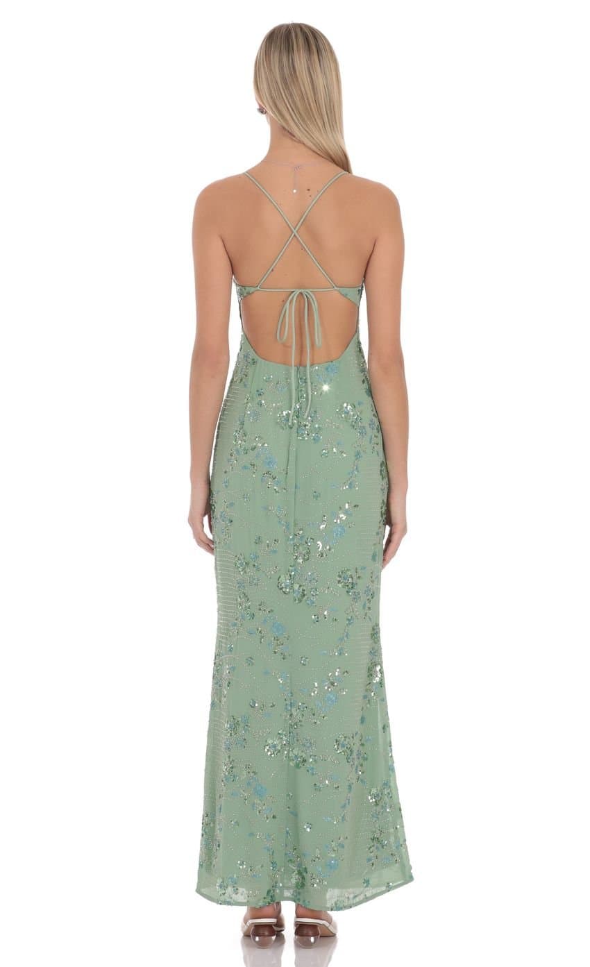 Lilia Embellished Maxi Dress in Green