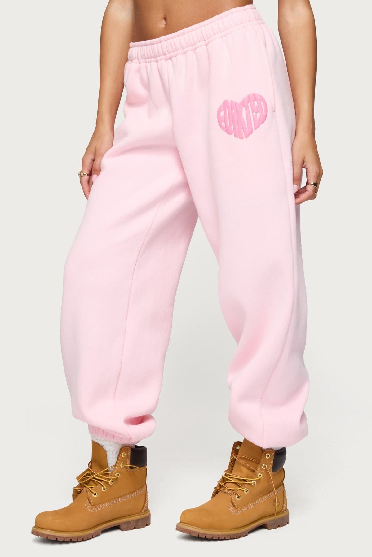 Major Love Edikted Sweatpants - Polyester Cotton Elastic Waistband Puff Print
