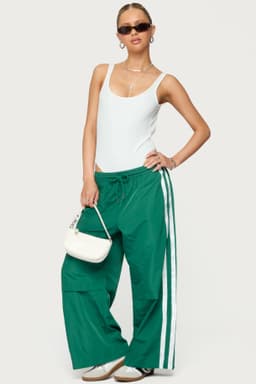 Petite Fauna Nylon Track Pants - Side Stripe, Drawstring Waistband, Polyester Blend