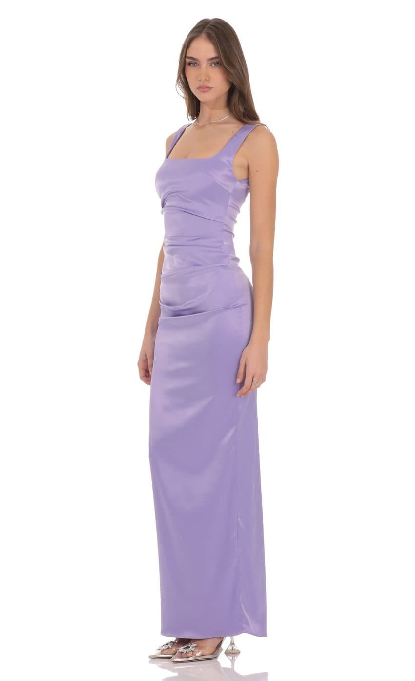 Satin Bodycon Maxi Dress in Lilac