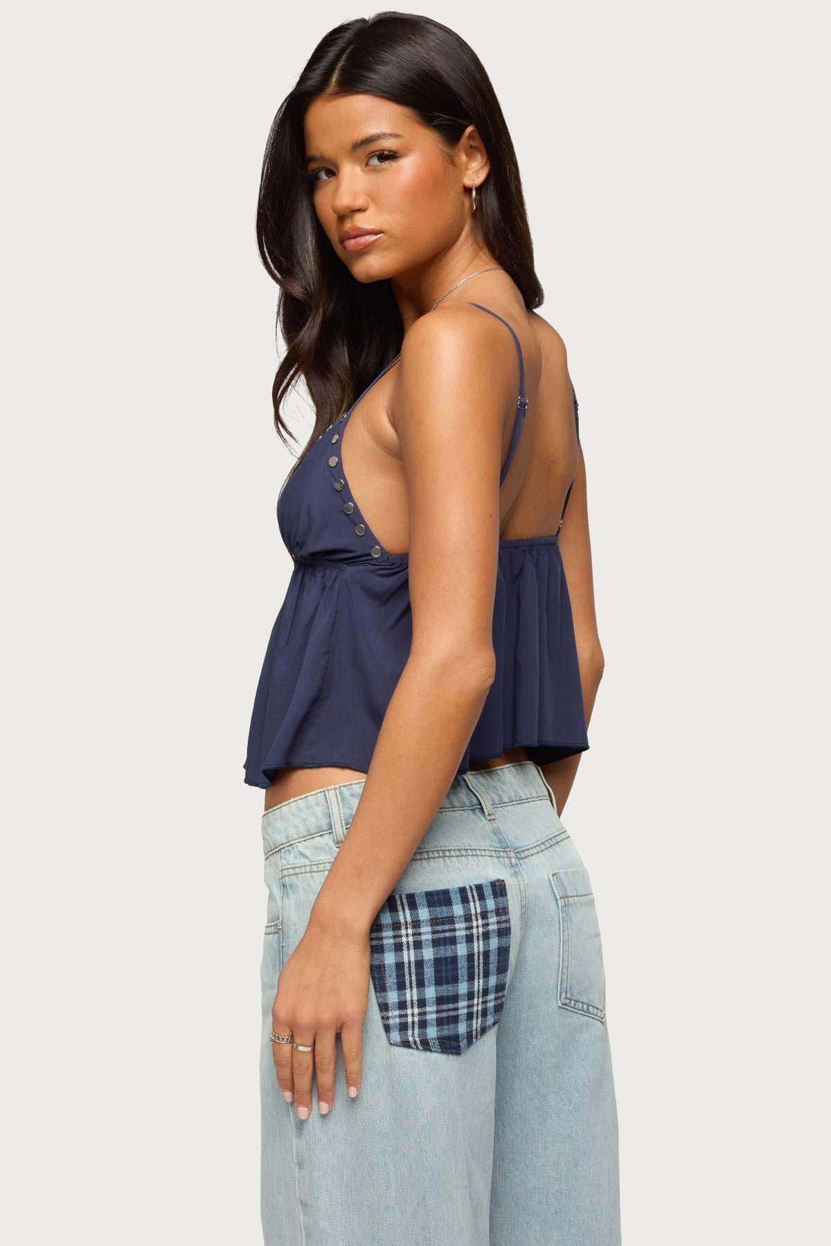 Alina Studded Babydoll Tank Top - 100% Cotton Adjustable Straps