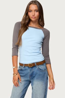 Keri Boat Neck Contrast Raglan Top 100% Cotton