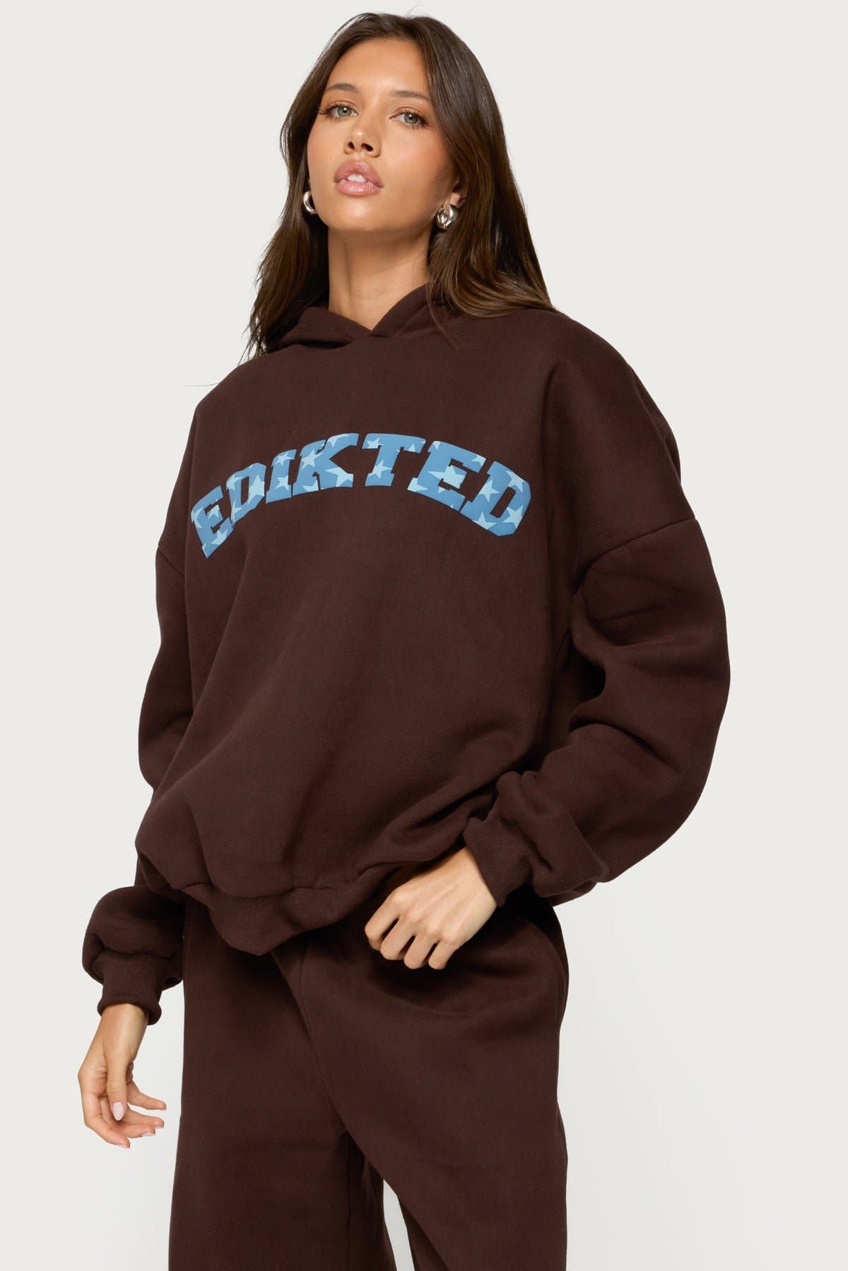 Edikted Oversized Hoodie with Puff Printed Graphic Text - Polyester Cotton Blend