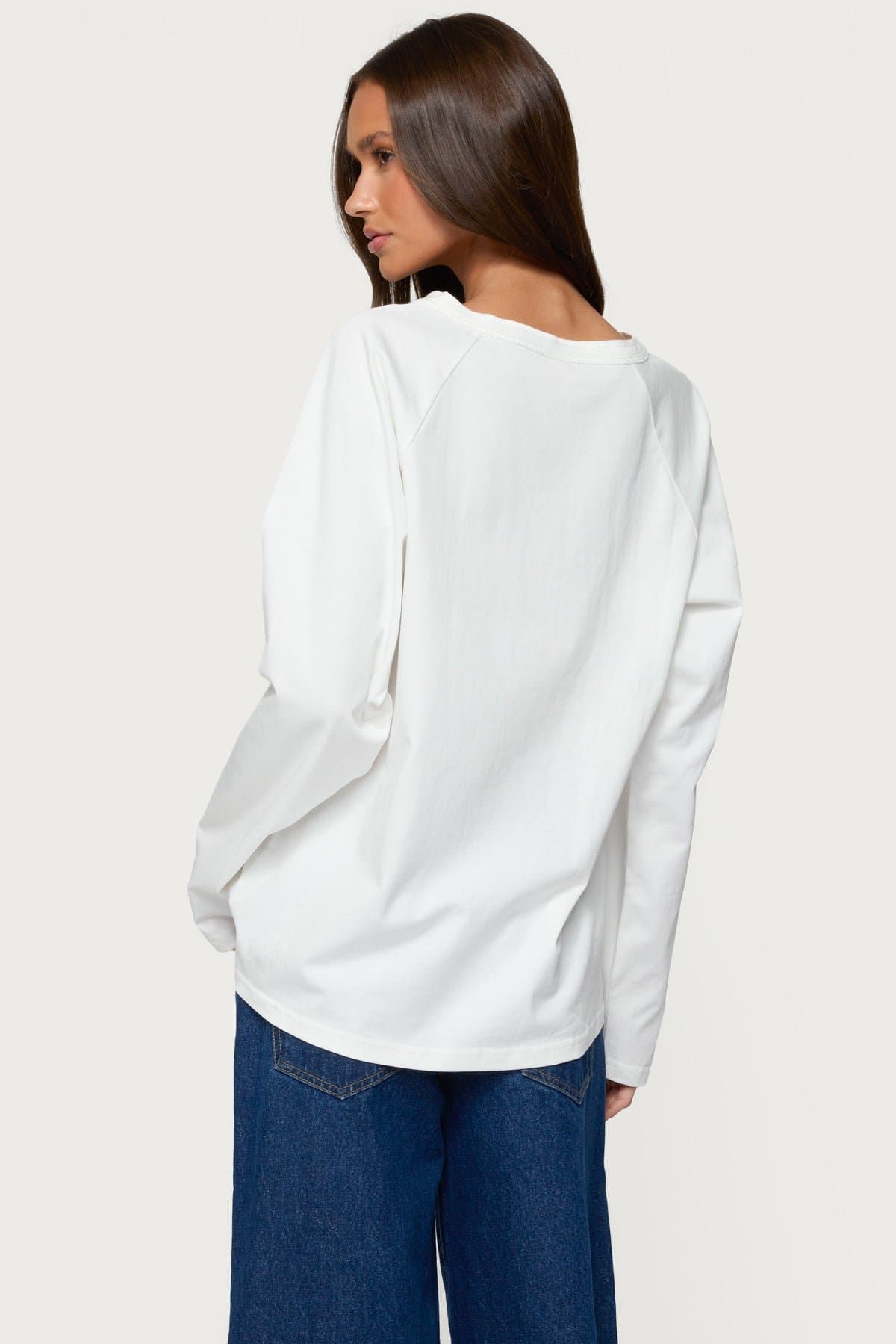 Cyrus Henley Oversized Long Sleeve Top - 100% Cotton Raglan Fit