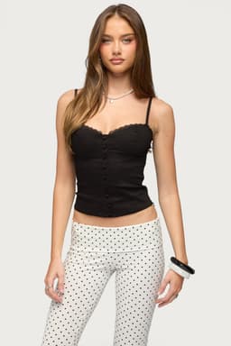 Helenna Button Front Lace Up Top - Cotton Spandex Women's Blouse