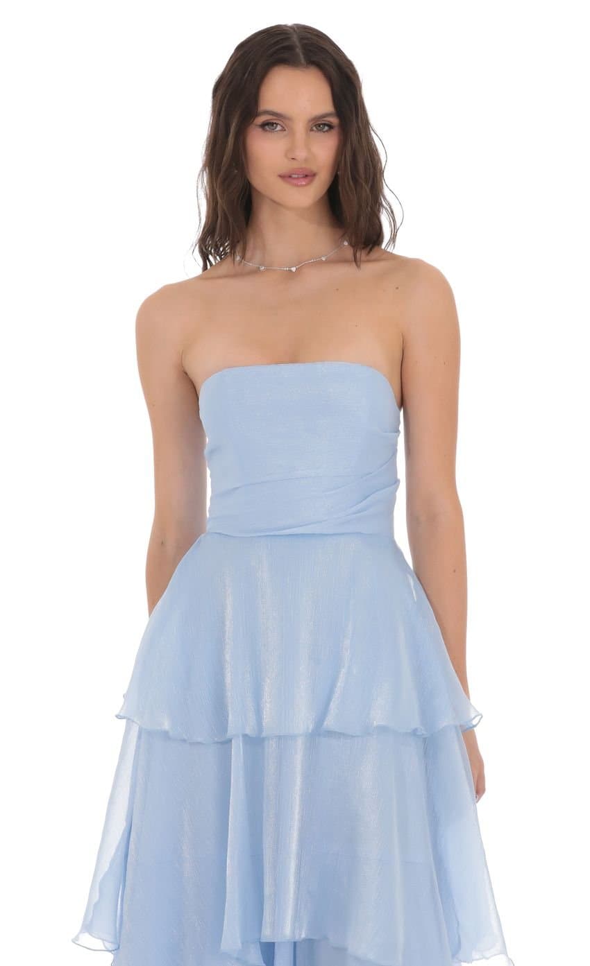 Corset Ruffle Strapless Maxi Dress in Sky Blue