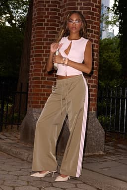 Annabella Nylon Track Pants Adjustable Tie Waist Side Stripe Detailing