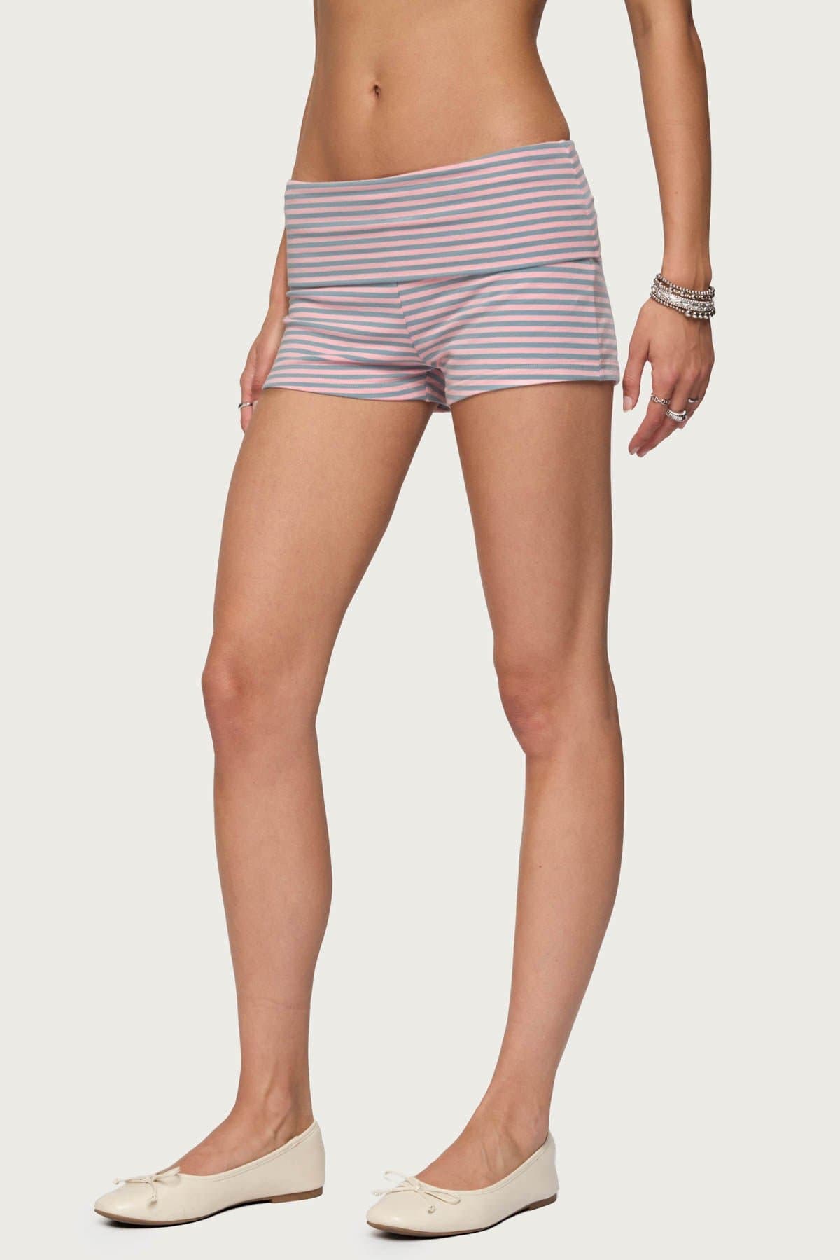 Kodi Striped Fold Over Sleepwear Shorts - Cotton Polyester Spandex