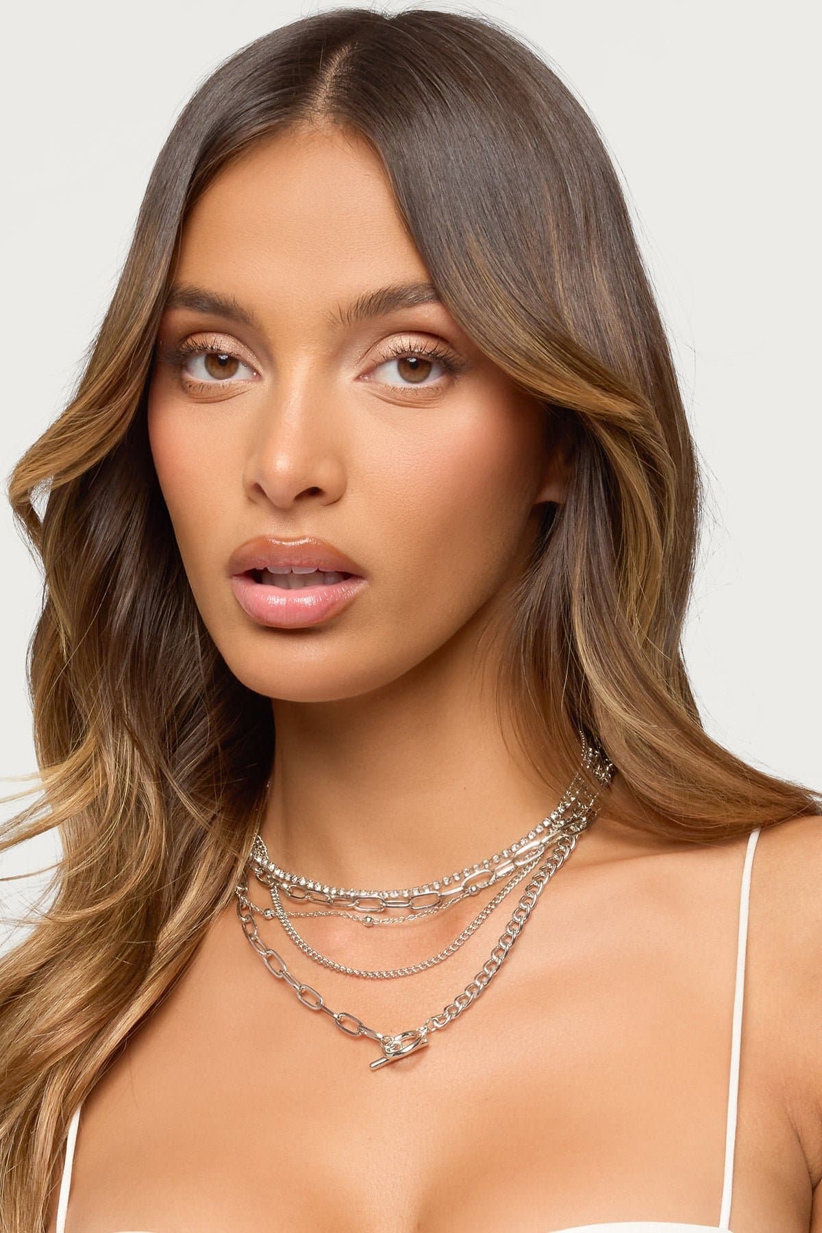 Mixed Necklace Pack 6 Assorted Styles Silver Tone Metal 14.2-18.6 Inch Length